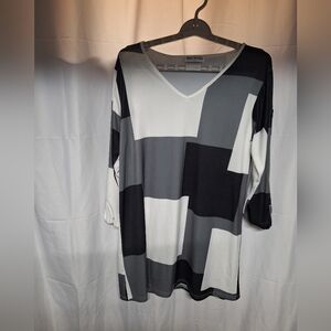 Elegant Black and Gray Color Block Midi Dress